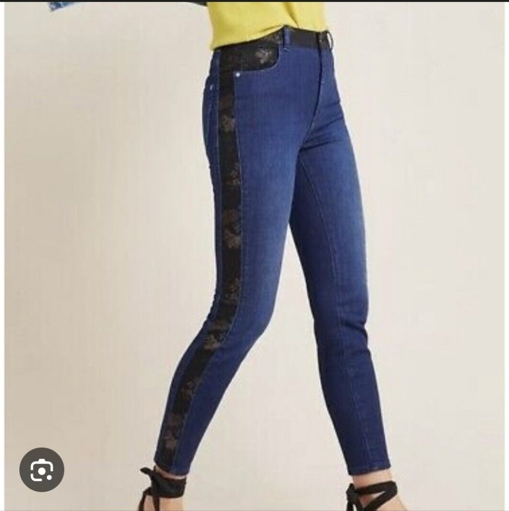Anthropologie Pilcro And The Letterpress Jeans Women's 27 Floral Contrast Stripe